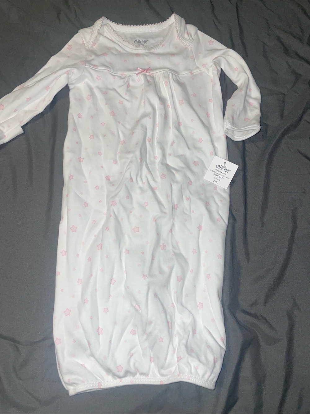Little Me White Infant Gown with Pink Star Accents